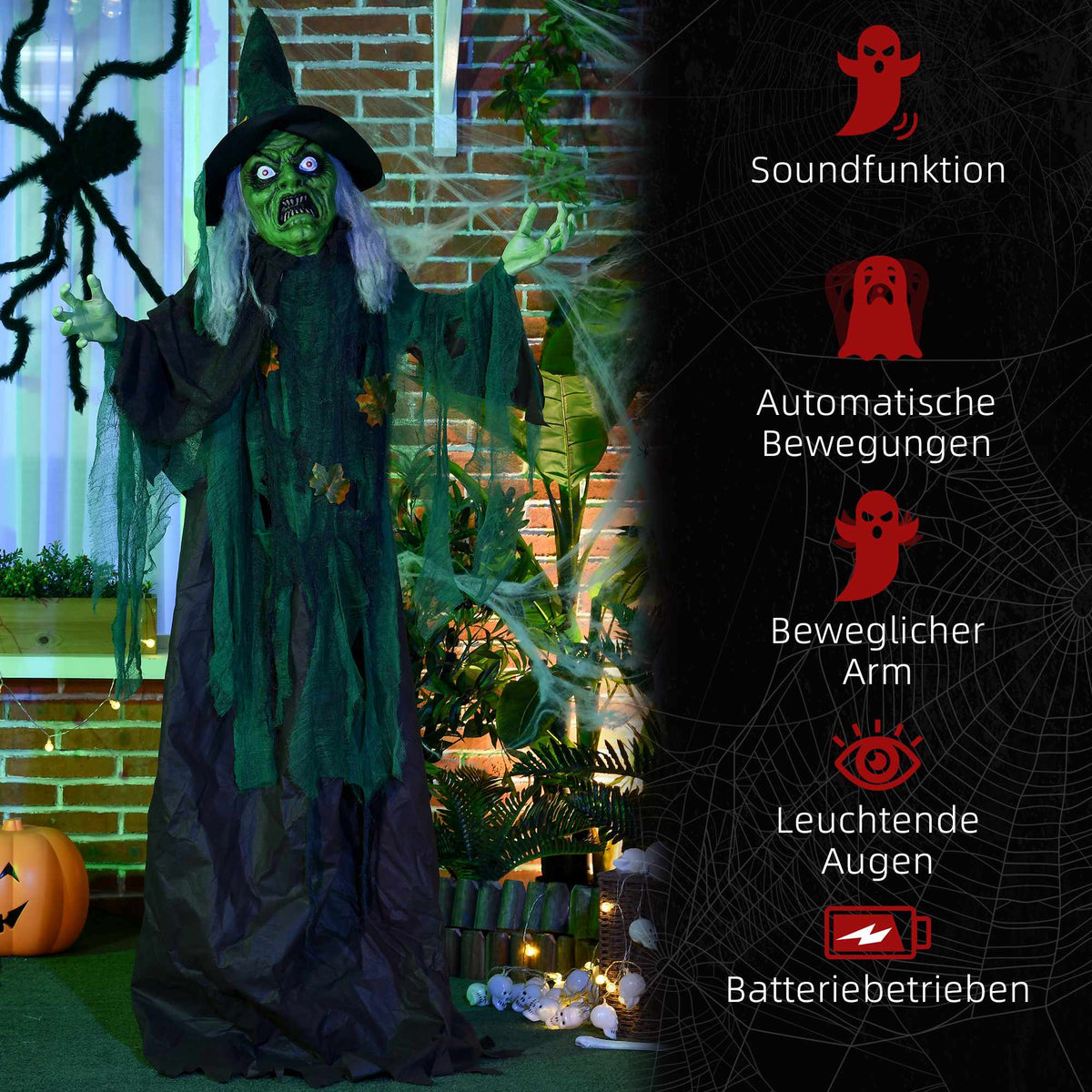 Halloween Witch Decoration with Sound & Motion Sensor, 183cm