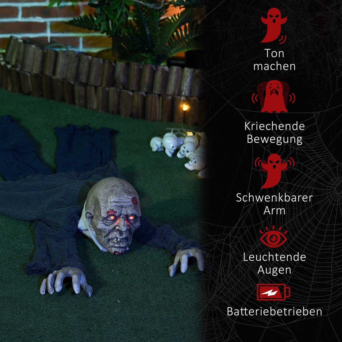 Halloween Zombie Decoration, LED Eyes, Sound & Motion Sensor