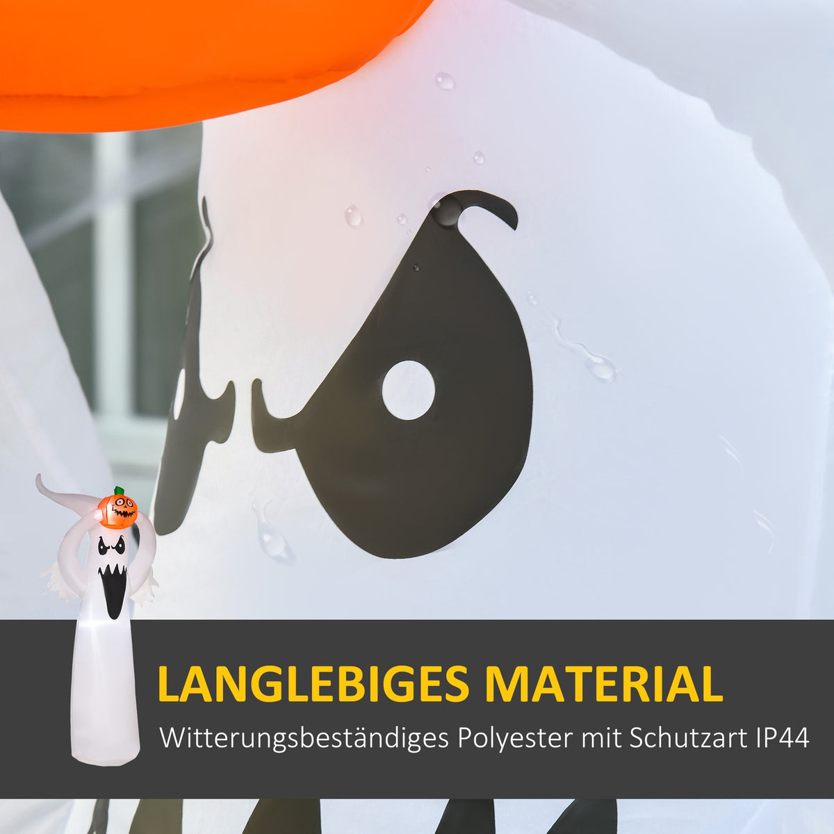 Halloween inflatable ghost 1.8 m decoration with LEDs white + orange polyester 80 x 40 x 180 cm