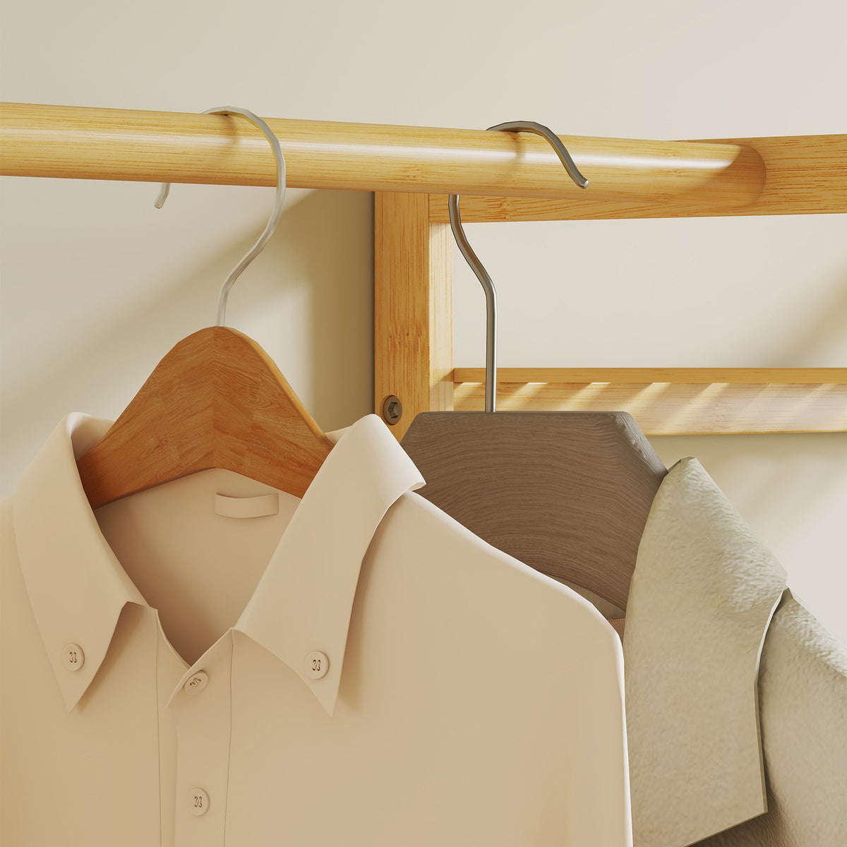 Hallway Coat Rack with Shoe Bench and Hooks, Bamboo