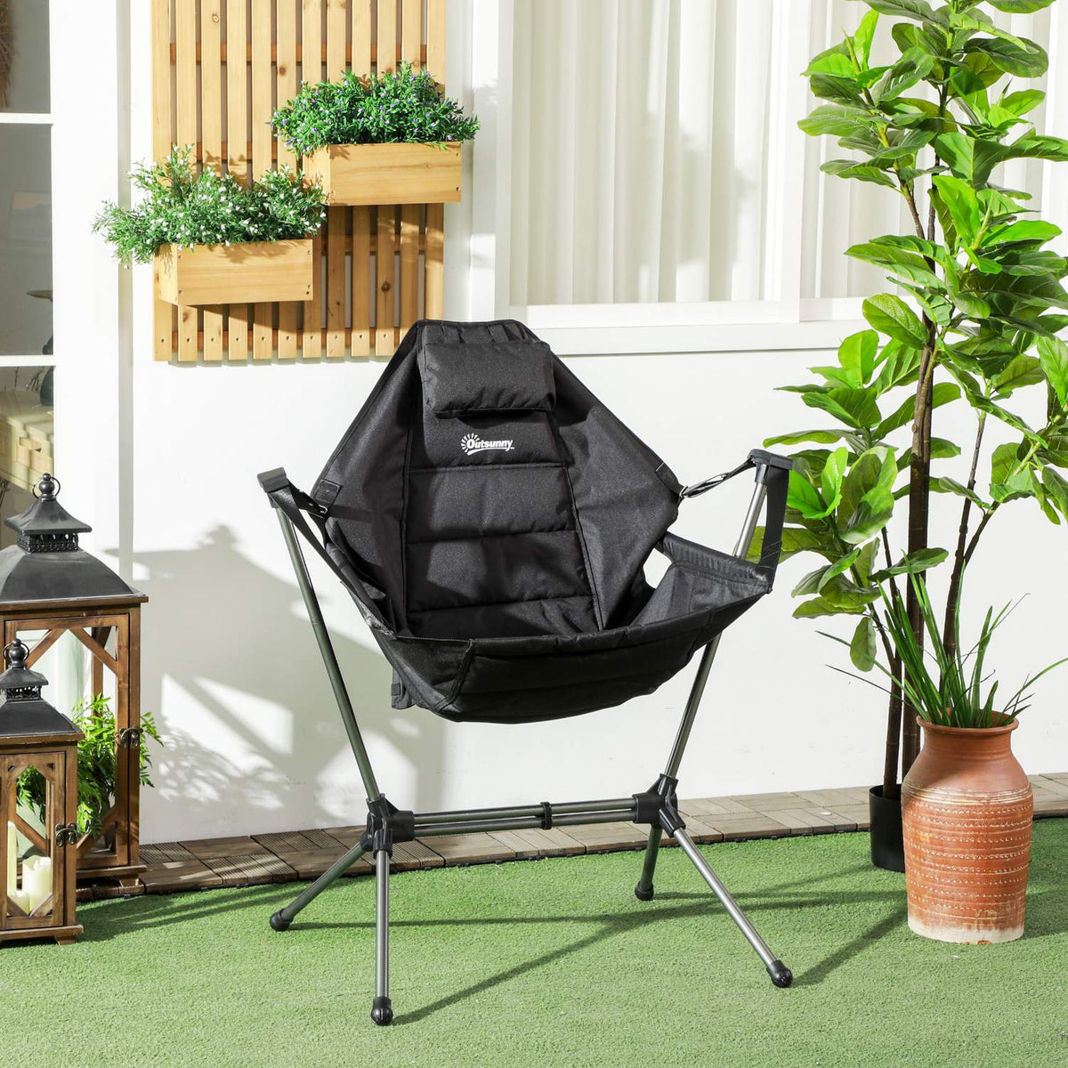Hammock Camping Chair Foldable Garden Chair Up To 120Kg, Oxford, Black