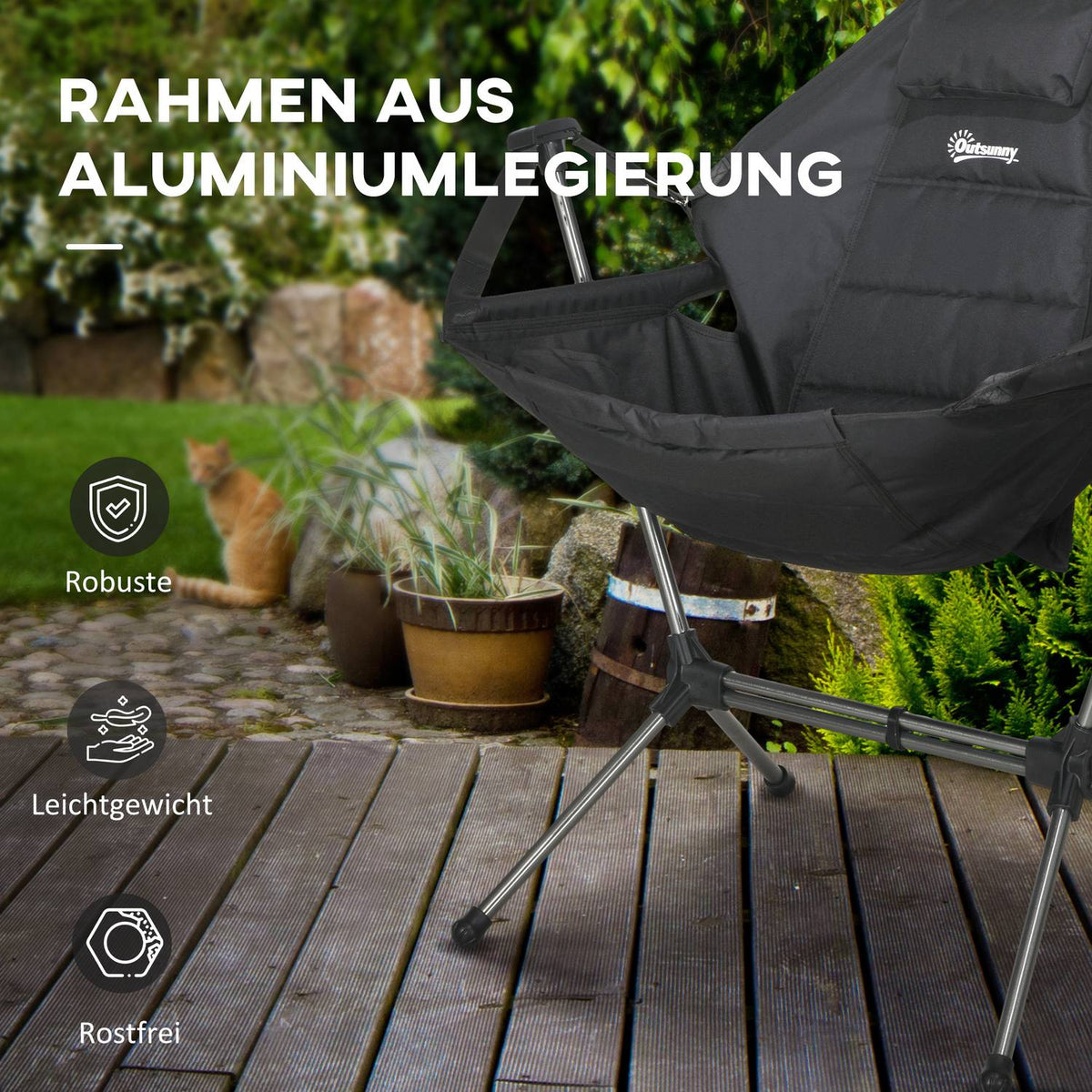Hammock Camping Chair Foldable Garden Chair Up To 120Kg, Oxford, Black