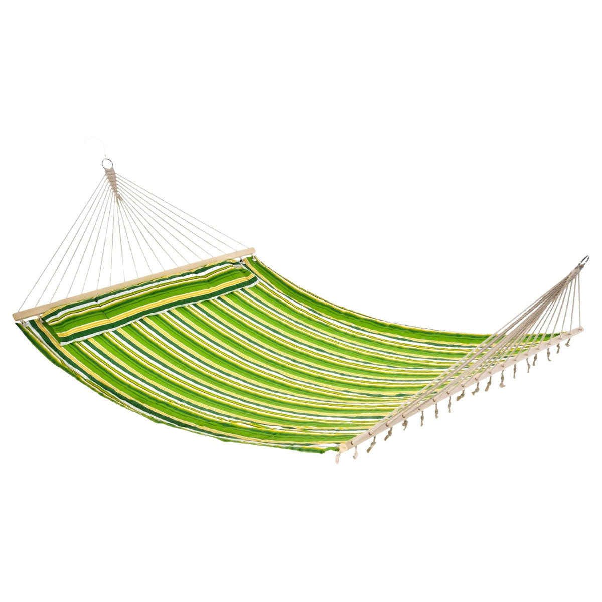 Hammock For 2 People With Pillow, Outdoor, Travel, Camping, 240G/㎡ Cotton, Up To 150 Kg, Green Striped, 188X140 Cm