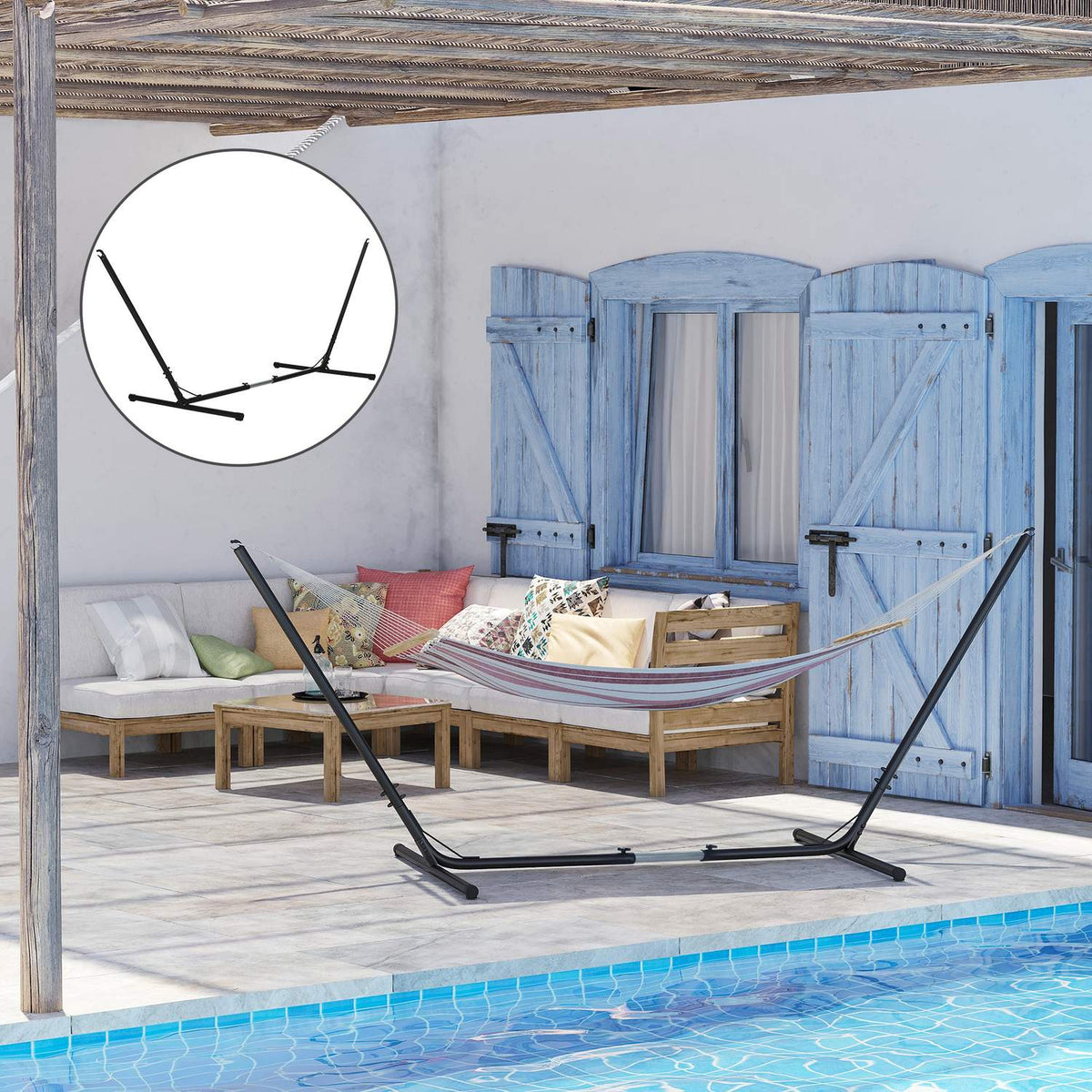 Hammock Frame Adjustable Hammock Stand For Garden & Beach, Metal, Up To 120Kg, (308-380)X108X120Cm