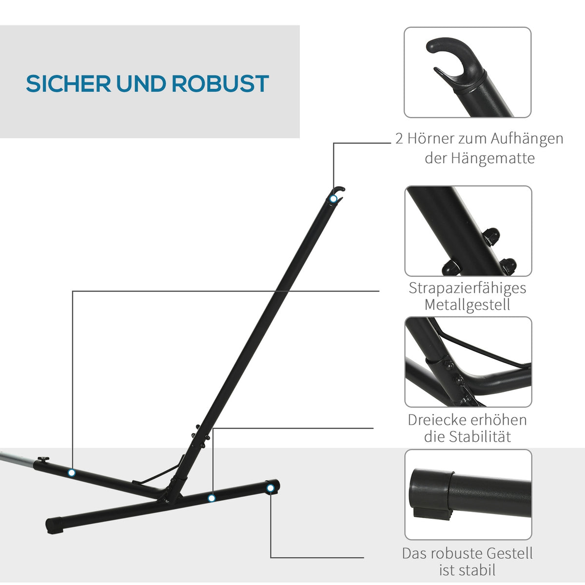Hammock Frame Adjustable Hammock Stand For Garden & Beach, Metal, Up To 120Kg, (308-380)X108X120Cm