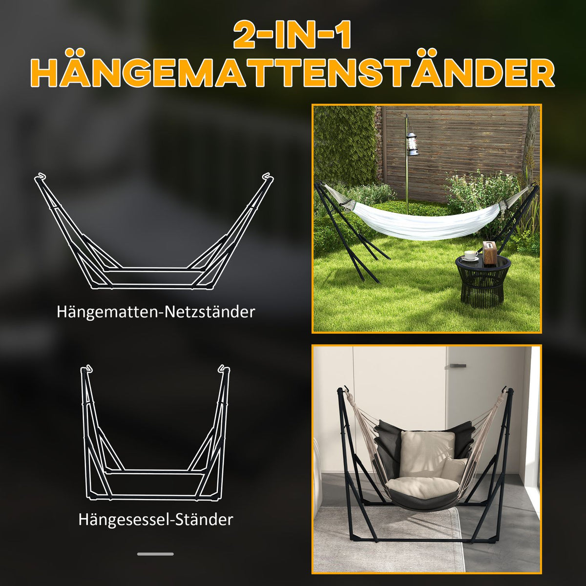 Hammock Frame, Hammock Chair Frame, Hammock Stand With Hammock, Carry Bag, Load Capacity Up To 120 Kg, Steel