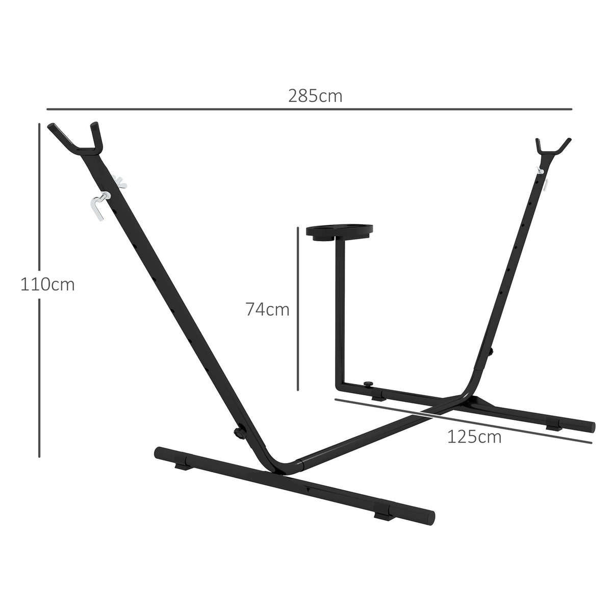 Hammock Stand, Hammock Stand With Side Shelf, Stand For Hammock, Load Capacity Up To 150 Kg, Steel, Black