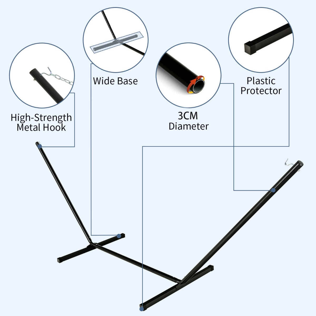 Hammock Stand Set, Steel Frame, Cushion, 200 kg