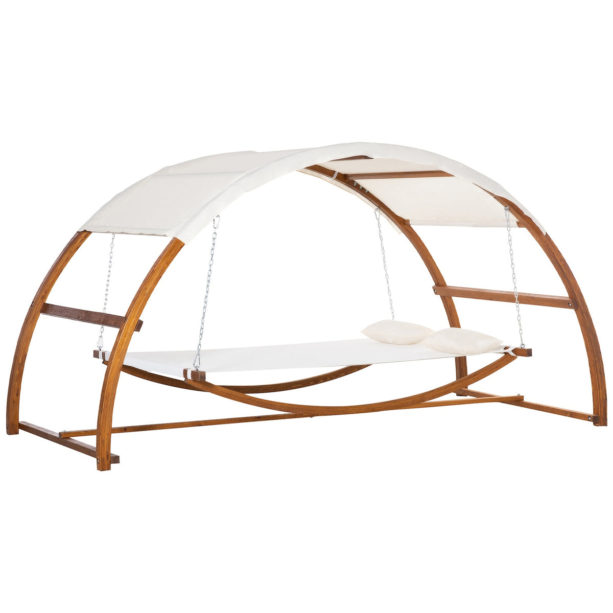 Hammock With Wooden Frame And Sun Canopy Hammock With 2 Pillows Rod Hammock Outdoor Indoor Cream White + Natural 322 X 160 X 173 Cm