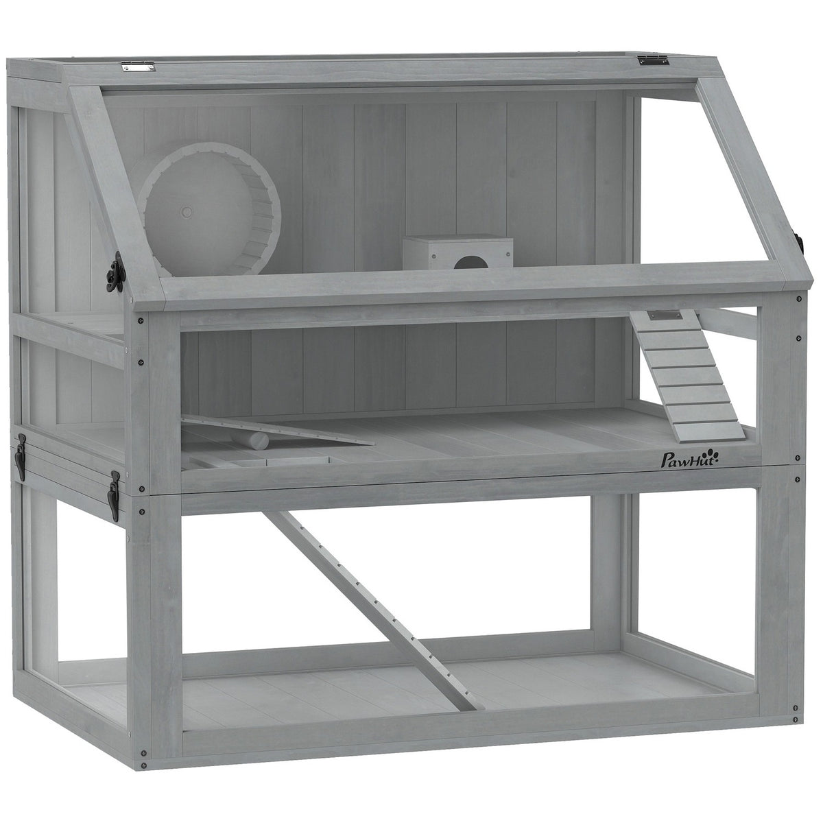 Hamster Cage, 3 Levels, Deep Base, 80x50x76cm, Light Gray