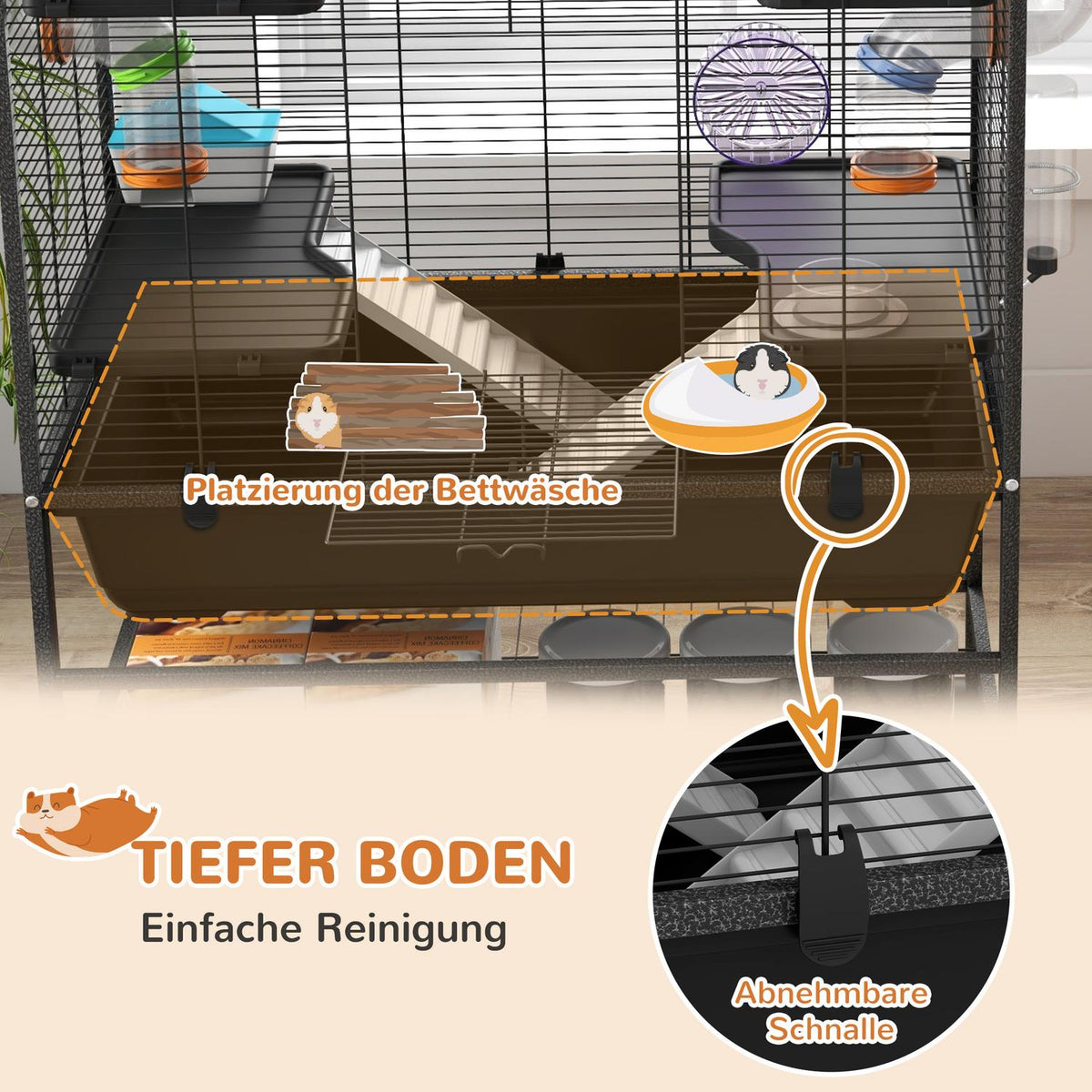 Hamster Cage Rodent Cage with Wheels, Tubes, Shelf, Ramps, Wheel, Food Bowl, Water Bottle, Guinea Pig Cage for Gerbils, Syrian Hamsters, Black