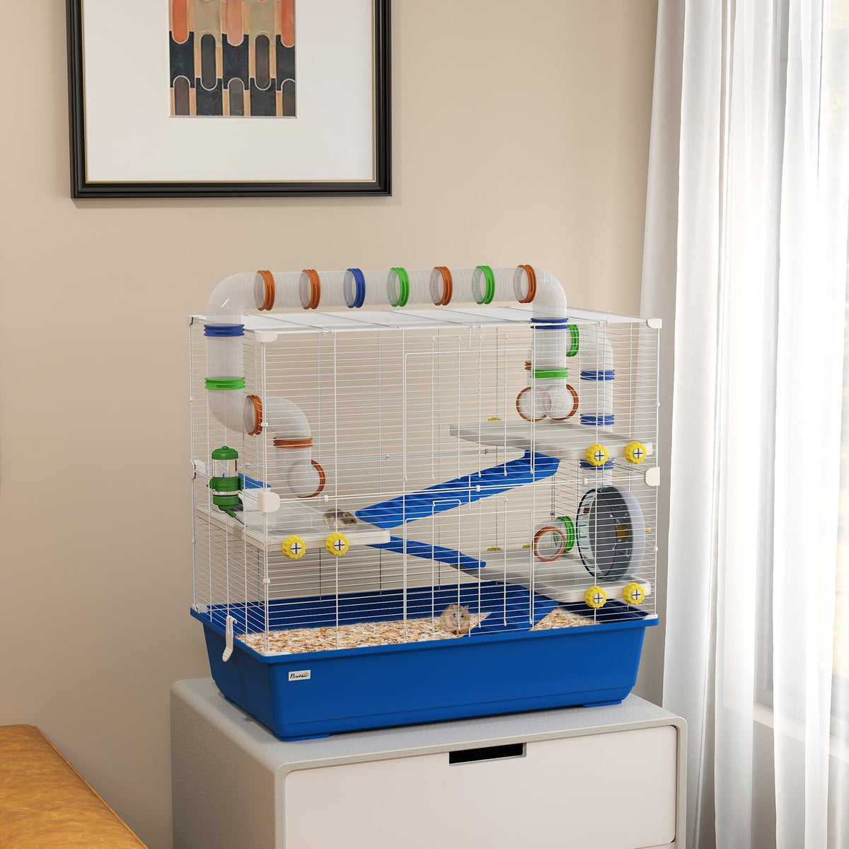 Hamster Cage for Dwarf Hamsters 4 Tier Rodent Cage Small Animal Cage with Wheel Feeding Bowl and Accessories Large Mouse Cage 78 x 45 x 73 cm Blue