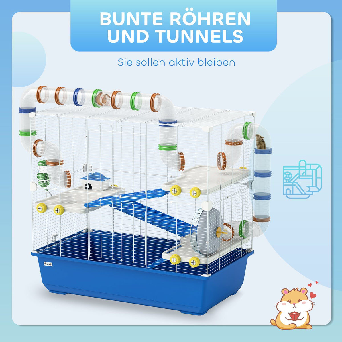 Hamster Cage for Dwarf Hamsters 4 Tier Rodent Cage Small Animal Cage with Wheel Feeding Bowl and Accessories Large Mouse Cage 78 x 45 x 73 cm Blue