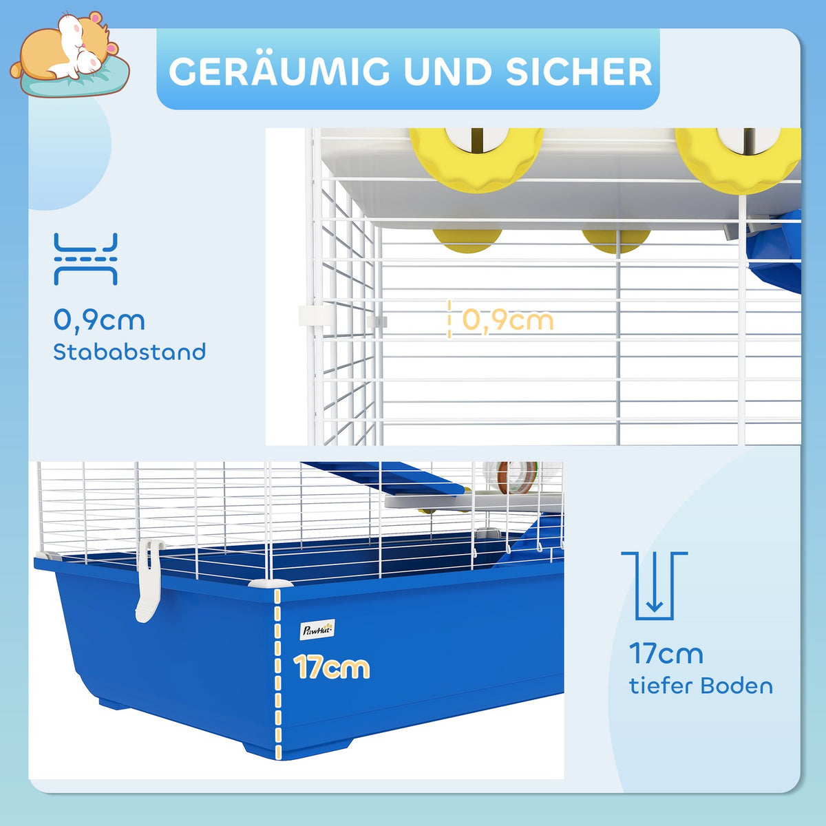 Hamster Cage for Dwarf Hamsters 4 Tier Rodent Cage Small Animal Cage with Wheel Feeding Bowl and Accessories Large Mouse Cage 78 x 45 x 73 cm Blue