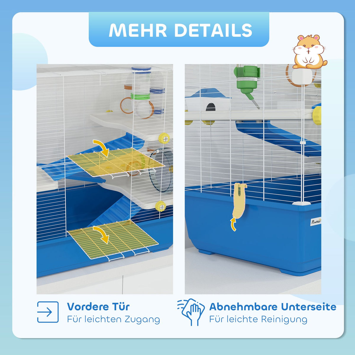 Hamster Cage for Dwarf Hamsters 4 Tier Rodent Cage Small Animal Cage with Wheel Feeding Bowl and Accessories Large Mouse Cage 78 x 45 x 73 cm Blue