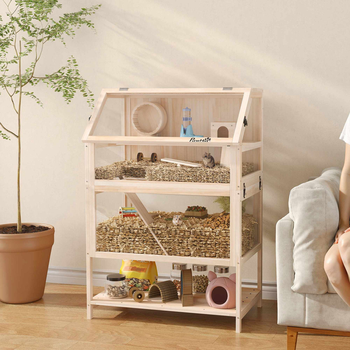 Hamster Cage with 3 Levels, Accessories, Easy Clean