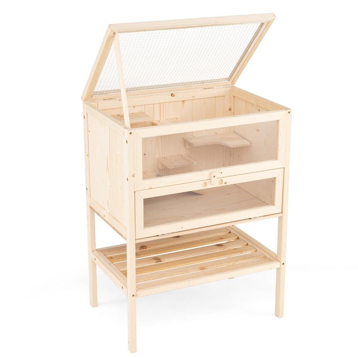 Hamster Cage with Mesh Roof, Lockable Door, Acrylic Panel