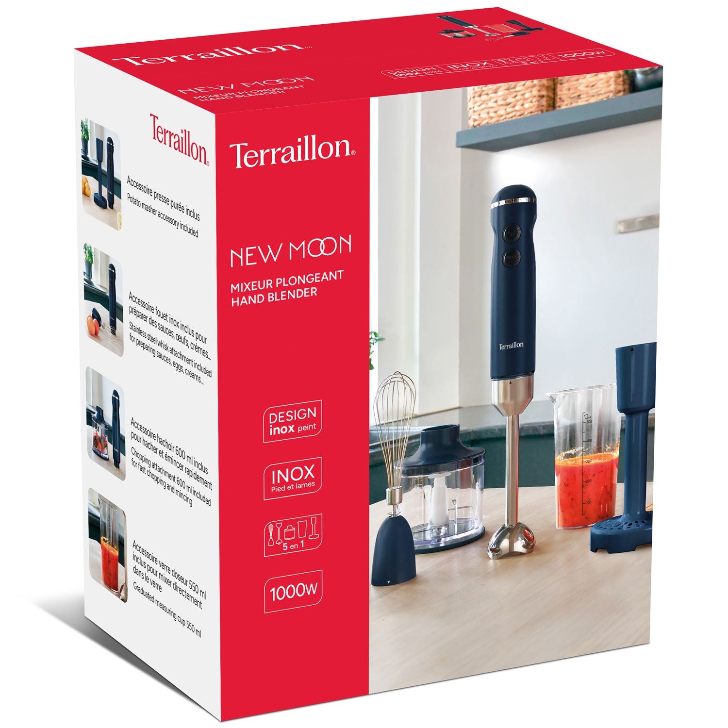 Hand Blender 1000W – Variable Speed, Turbo, Accessories