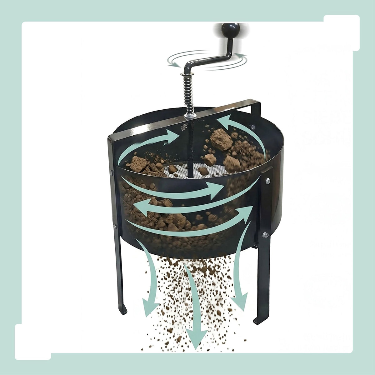 Hand-Crank Garden Sieve, Carbon Steel, Freestanding