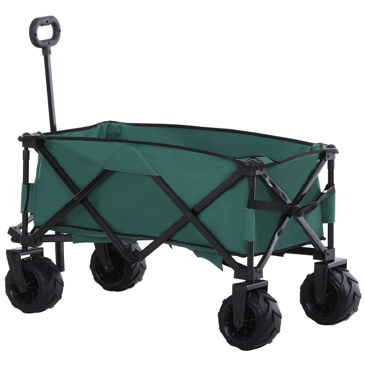 Handcart Foldable Handcart 360° Garden Cart Telescopic Handle Adjustable Up To 20Kg Metal Oxford Green 108X55X59-89Cm