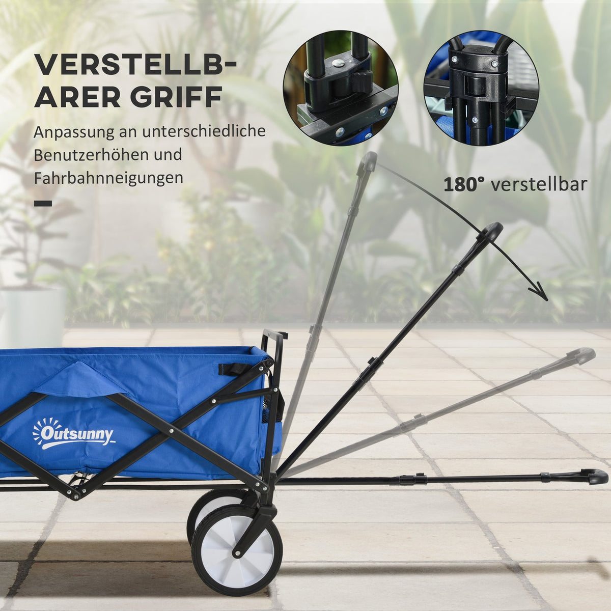 Handcart, Foldable Handcart, 360° Garden Cart, Transport Cart, Beach Cart, Steel Frame, Oxford, 93 X 49 X 75-100 Cm