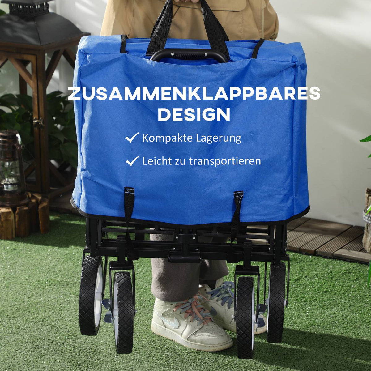 Handcart, Foldable Handcart, 360° Garden Cart, Transport Cart, Beach Cart, Steel Frame, Oxford, 93 X 49 X 75-100 Cm