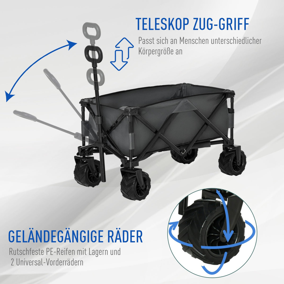Handcart Foldable Handcart 360°, Garden Cart With Telescopic Handle, Up To 20 Kg, Adjustable Handle Height
