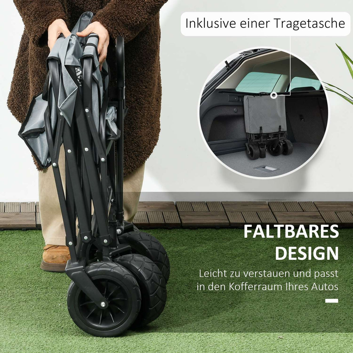 Handcart Foldable Transport Trolley With Cooler Bag, Beach Trolley With Extendable Handle, Holds Up To 120 Kg