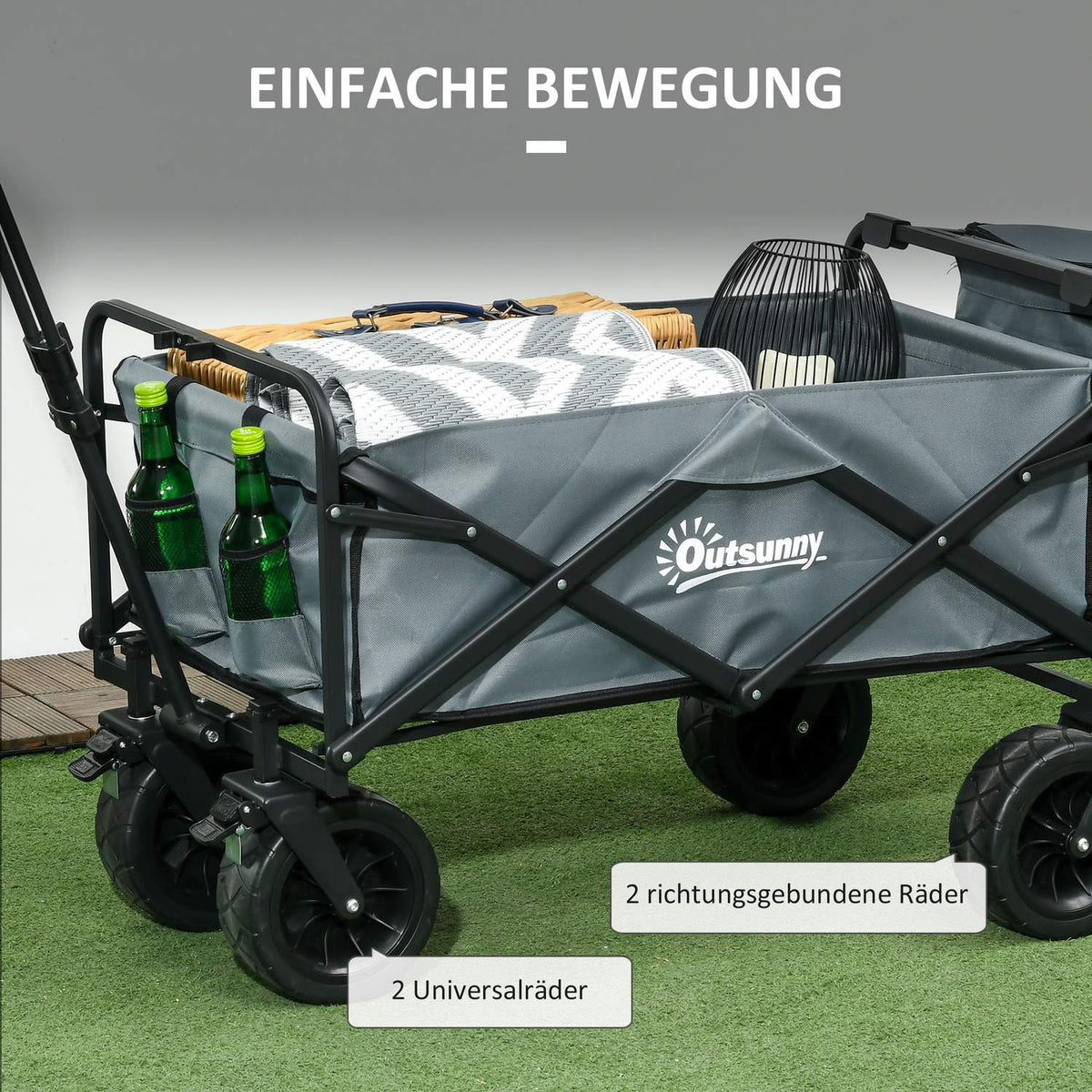 Handcart Foldable Transport Trolley With Cooler Bag, Beach Trolley With Extendable Handle, Holds Up To 120 Kg