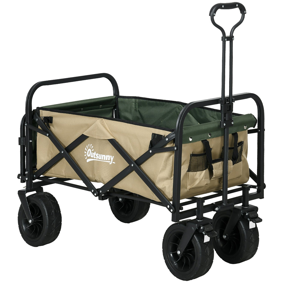 Handcart Folding Cart With Handle Beach Cart Garden Cart With Carry Bag Holds Up To 100Kg Oxford Khaki