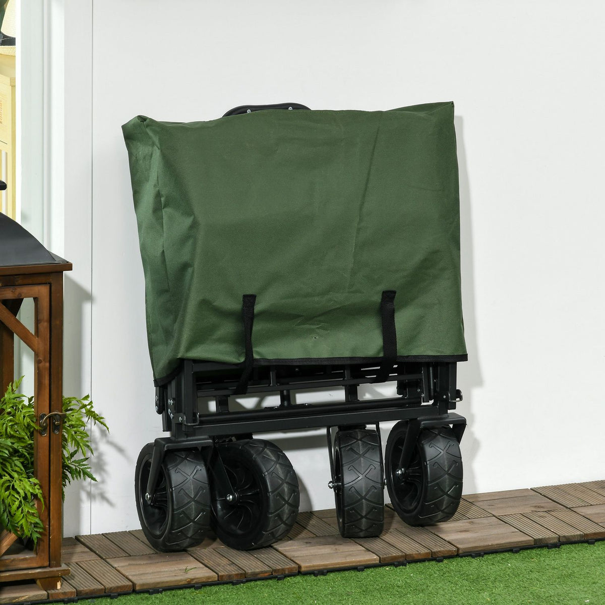 Handcart Folding Cart With Handle Beach Cart Garden Cart With Carry Bag Holds Up To 100Kg Oxford Khaki