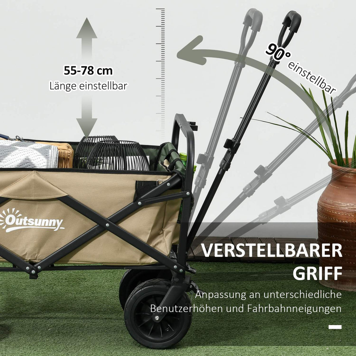 Handcart Folding Cart With Handle Beach Cart Garden Cart With Carry Bag Holds Up To 100Kg Oxford Khaki