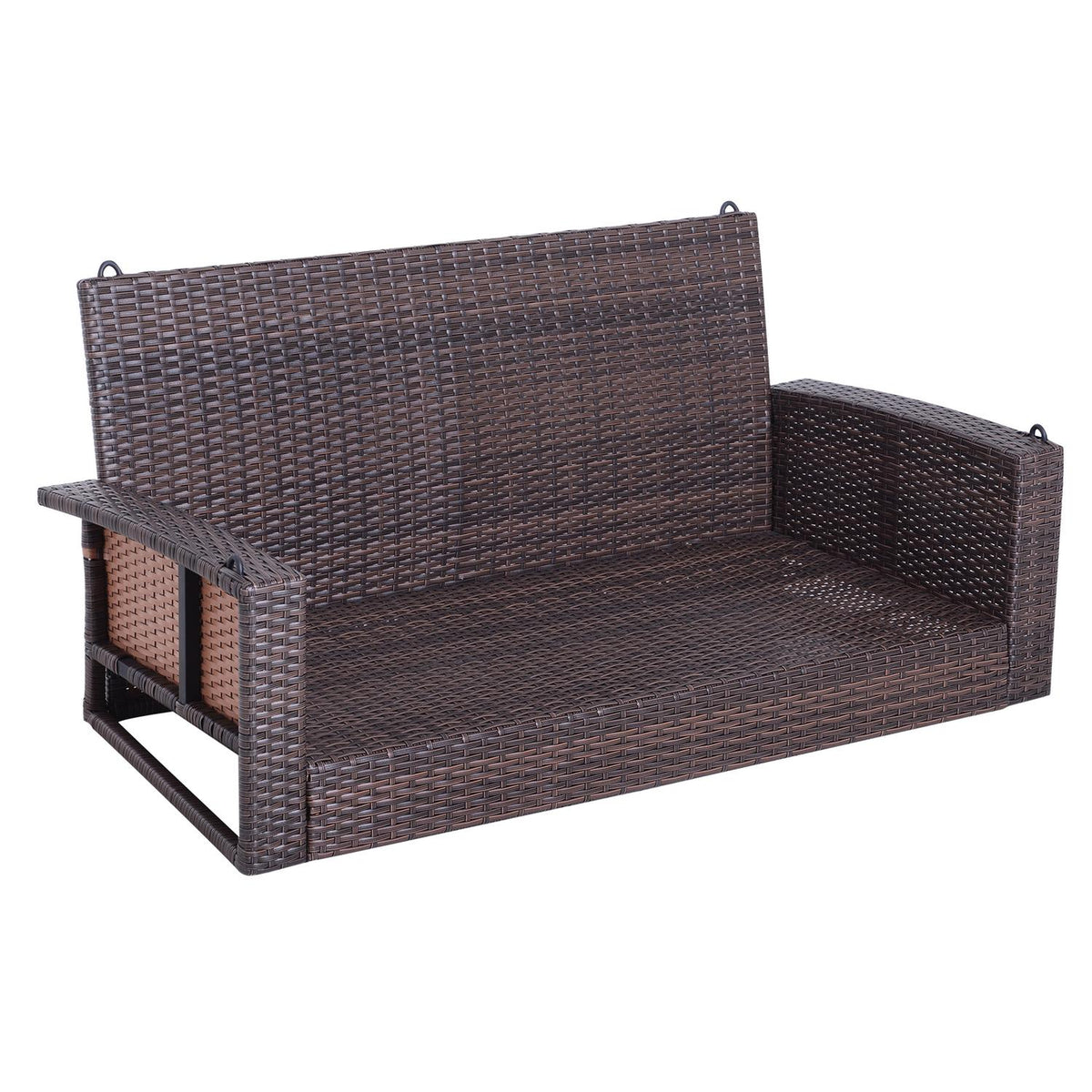 Hanging Bench 2-Seater Rattan Garden Swing With Seat Cushion Hanging Swing Hollywood Swing Garden Bench Brown 127 X 57.5 X 60 Cm