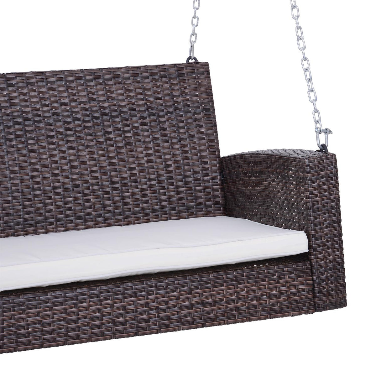 Hanging Bench 2-Seater Rattan Garden Swing With Seat Cushion Hanging Swing Hollywood Swing Garden Bench Brown 127 X 57.5 X 60 Cm
