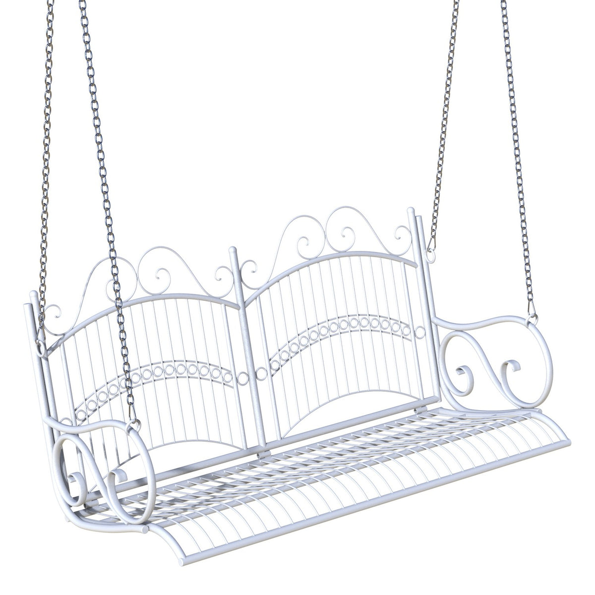 Hanging Bench Elegant Rocking Bench With Chains, Metal, White, 118X58X57Cm