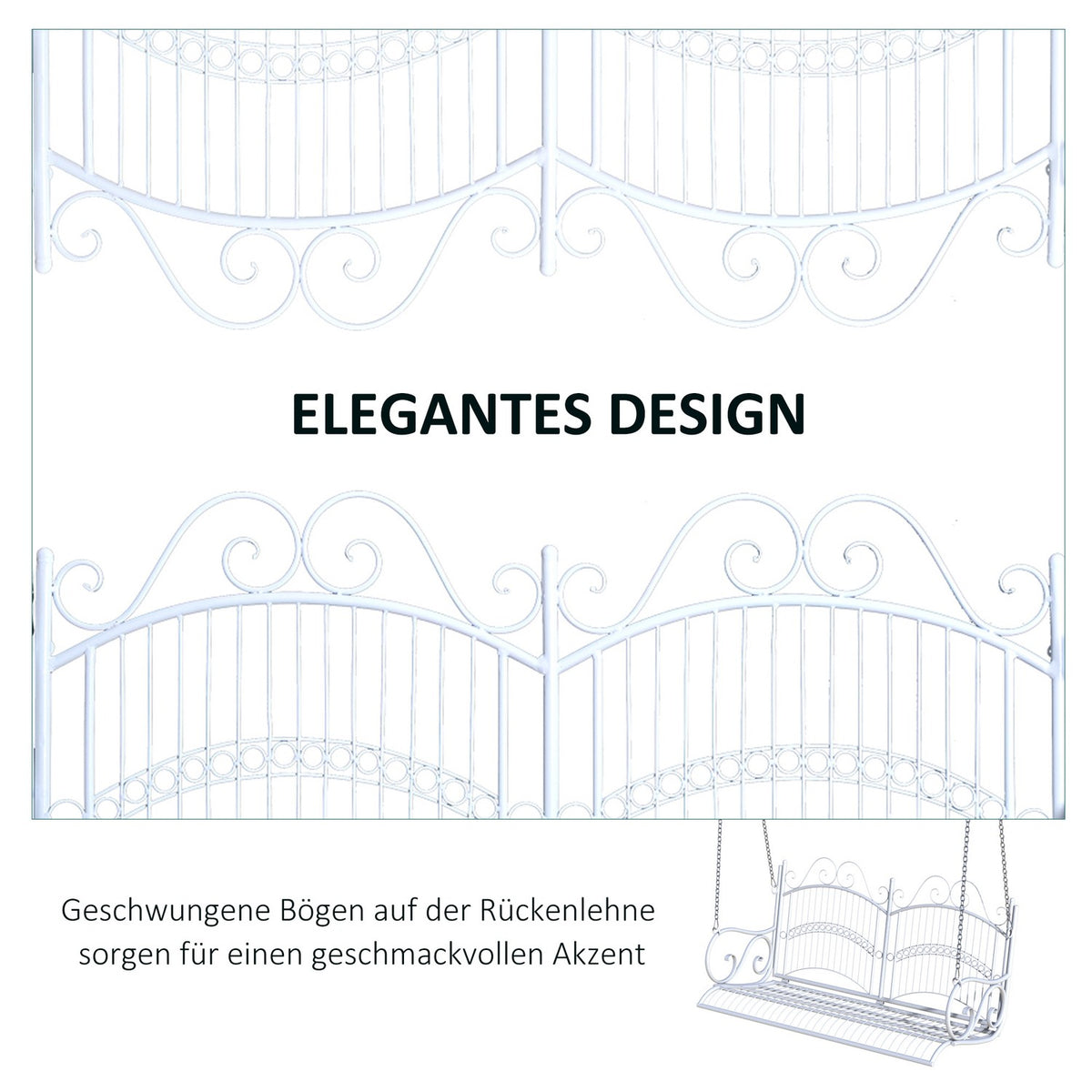 Hanging Bench Elegant Rocking Bench With Chains, Metal, White, 118X58X57Cm