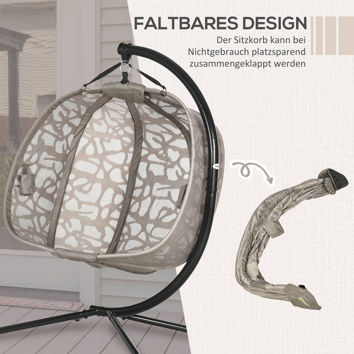 Hanging Chair, 2-Seater Hanging Chair With Cushion, Hanging Swing With Folding Seat Basket, Load Capacity Up To 240 Kg, Polyester + Steel, Sand