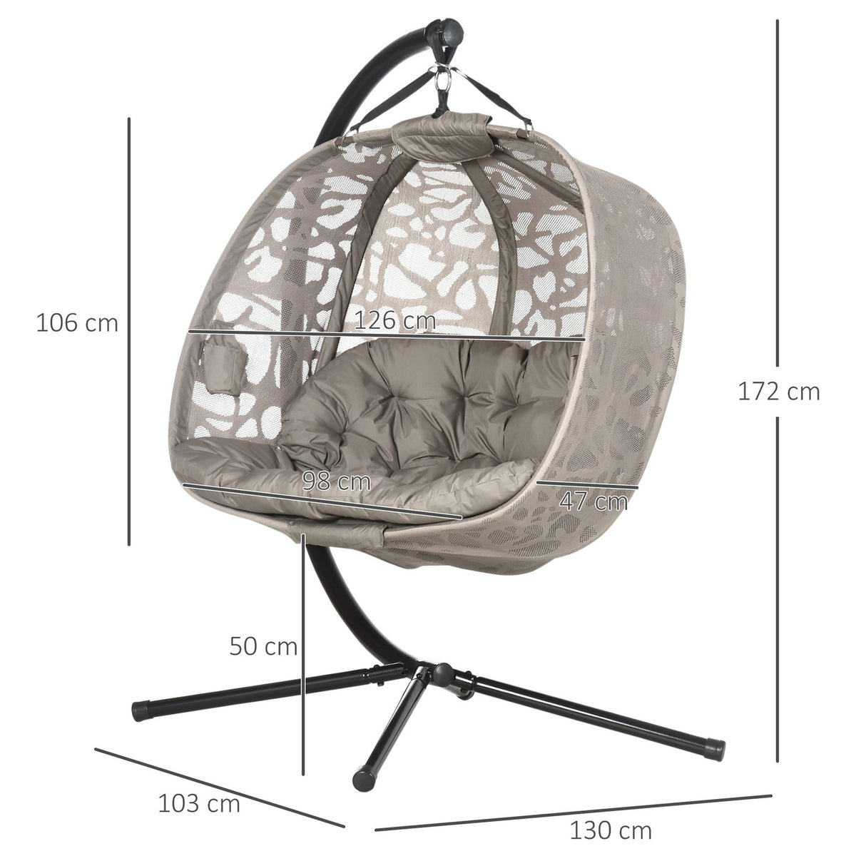 Hanging Chair, 2-Seater Hanging Chair With Cushion, Hanging Swing With Folding Seat Basket, Load Capacity Up To 240 Kg, Polyester + Steel, Sand