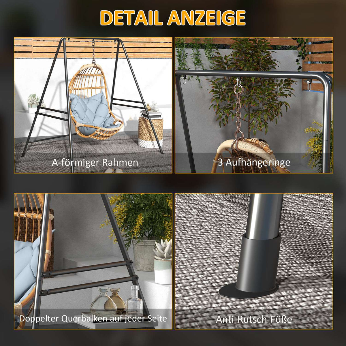 Hanging Chair Frame Hanging Chair Frame Made Of Steel Stand For Hanging Chair Max. 150 Kg Load Capacity For Indoor Outdoor Black 178 X 143 X 180 Cm