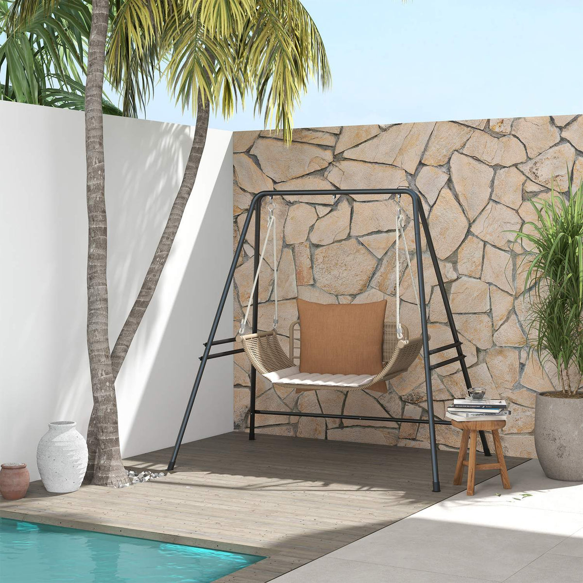 Hanging Chair Frame Hanging Chair Frame Made Of Steel Stand For Hanging Chair Max. 150 Kg Load Capacity For Indoor Outdoor Black 178 X 143 X 180 Cm