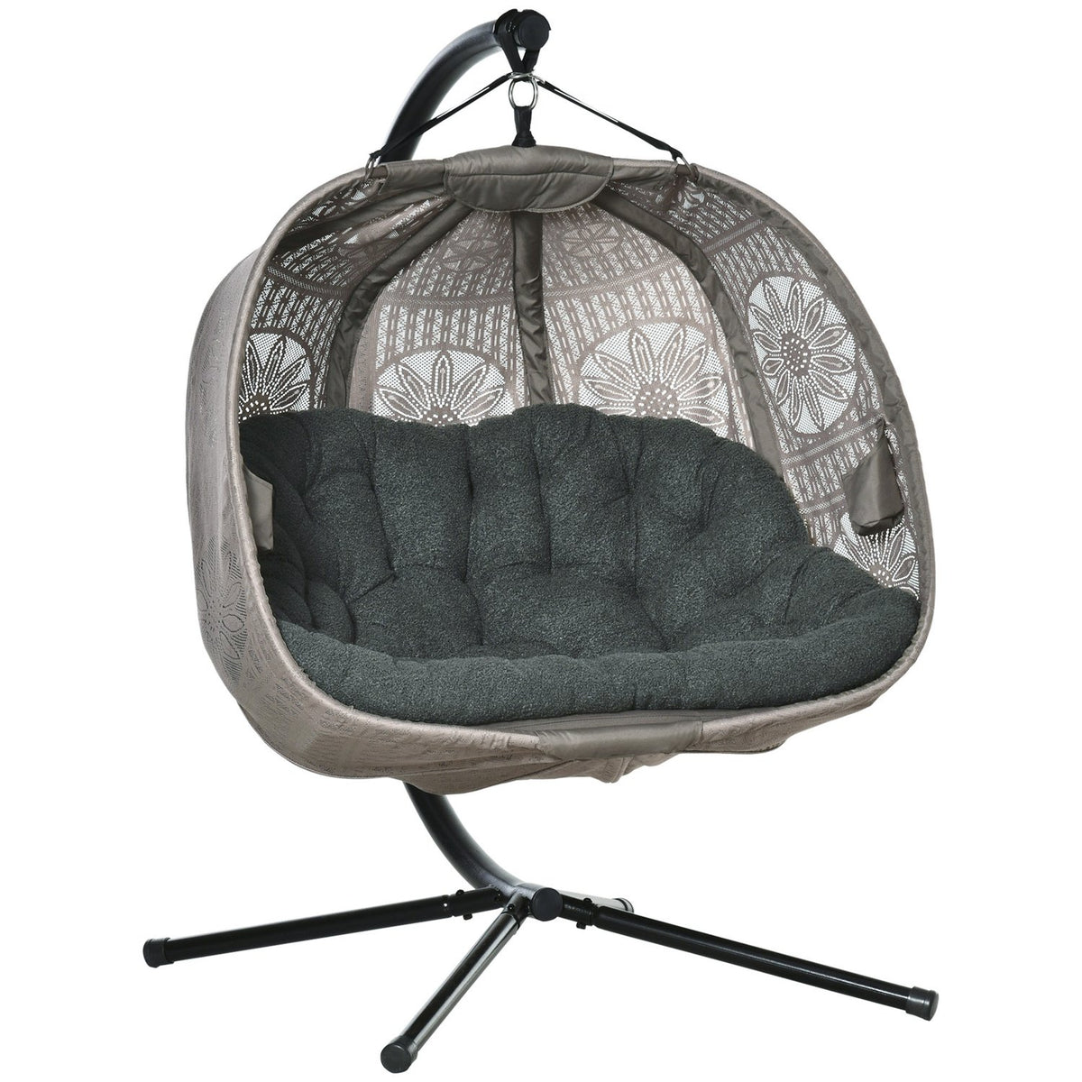 Hanging Chair Hanging Basket With Frame For 2 People Hanging Swing Hammock Chair With Cushion Basket Foldable Flower Knit Fabric Steel
