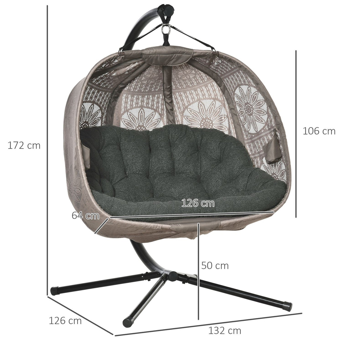 Hanging Chair Hanging Basket With Frame For 2 People Hanging Swing Hammock Chair With Cushion Basket Foldable Flower Knit Fabric Steel