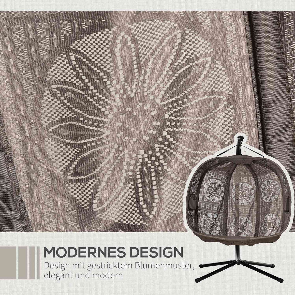 Hanging Chair Hanging Basket With Frame For 2 People Hanging Swing Hammock Chair With Cushion Basket Foldable Flower Knit Fabric Steel