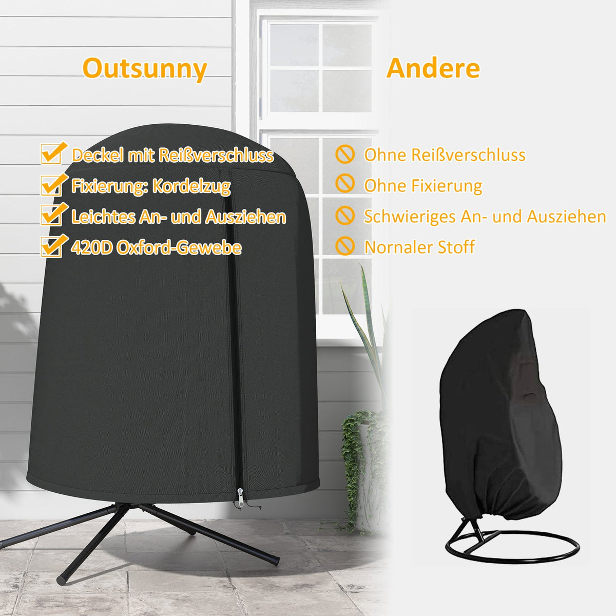 Hanging Chair Protective Cover Waterproof With Uv Protection & Zip, Oxford, Ø128 X 190 Cm