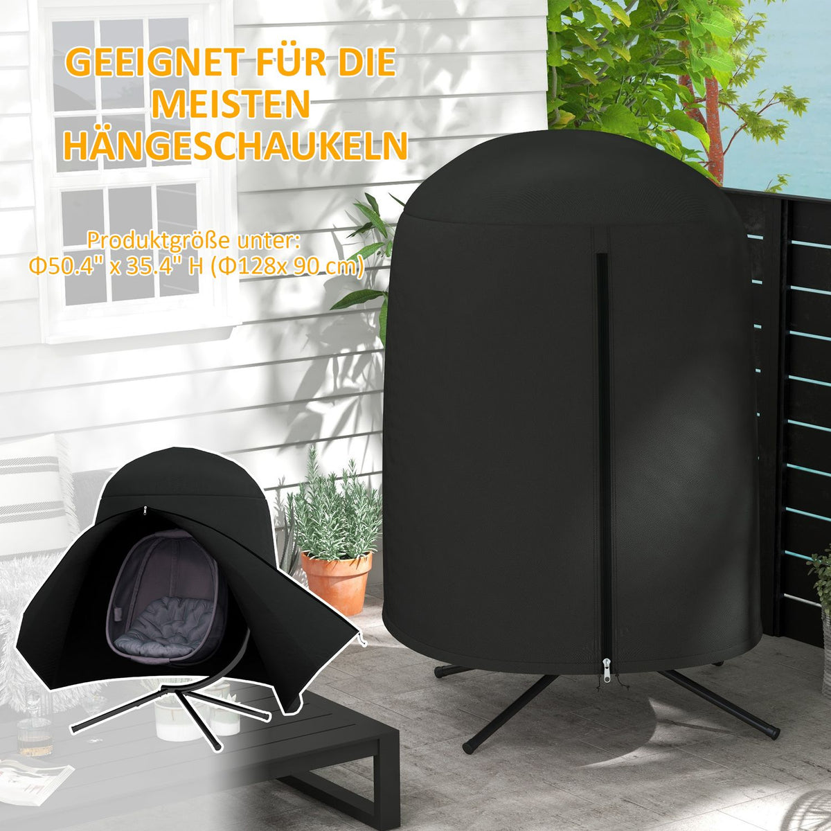 Hanging Chair Protective Cover Waterproof With Uv Protection & Zip, Oxford, Ø128 X 190 Cm