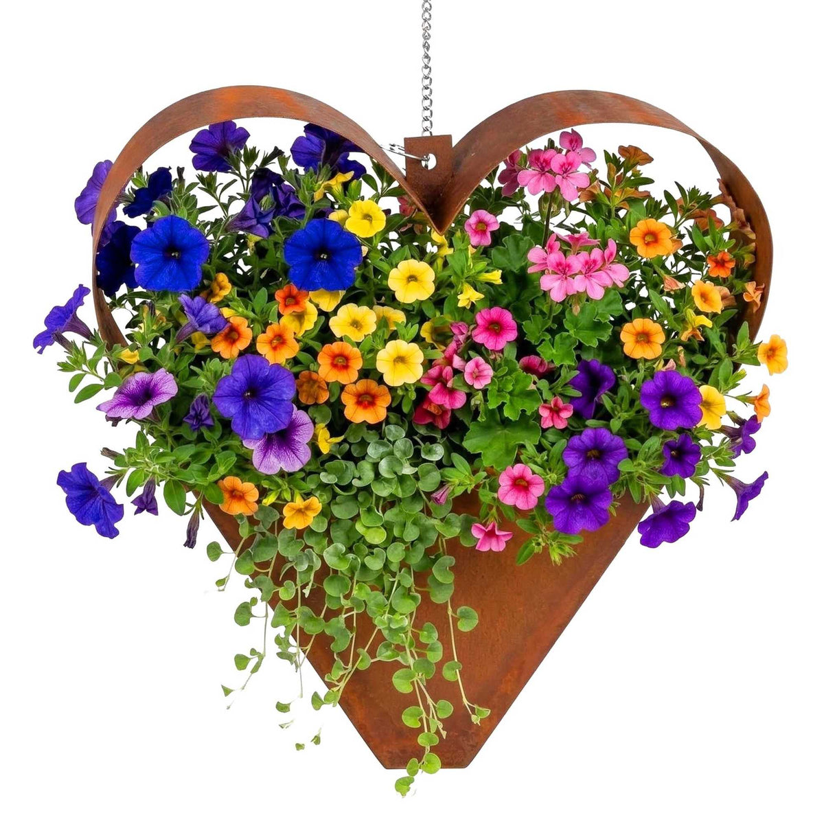 Hanging Heart-Shaped Rust Planter with Chain