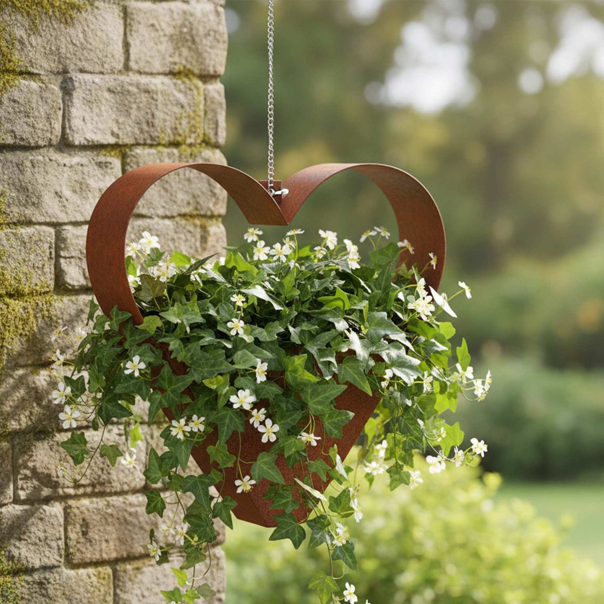Hanging Heart-Shaped Rust Planter with Chain