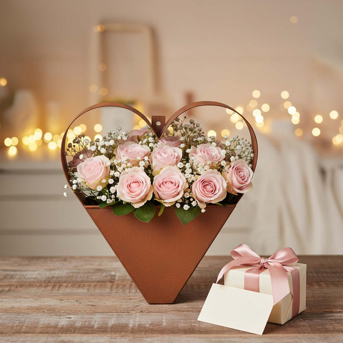 Hanging Heart-Shaped Rust Planter with Chain