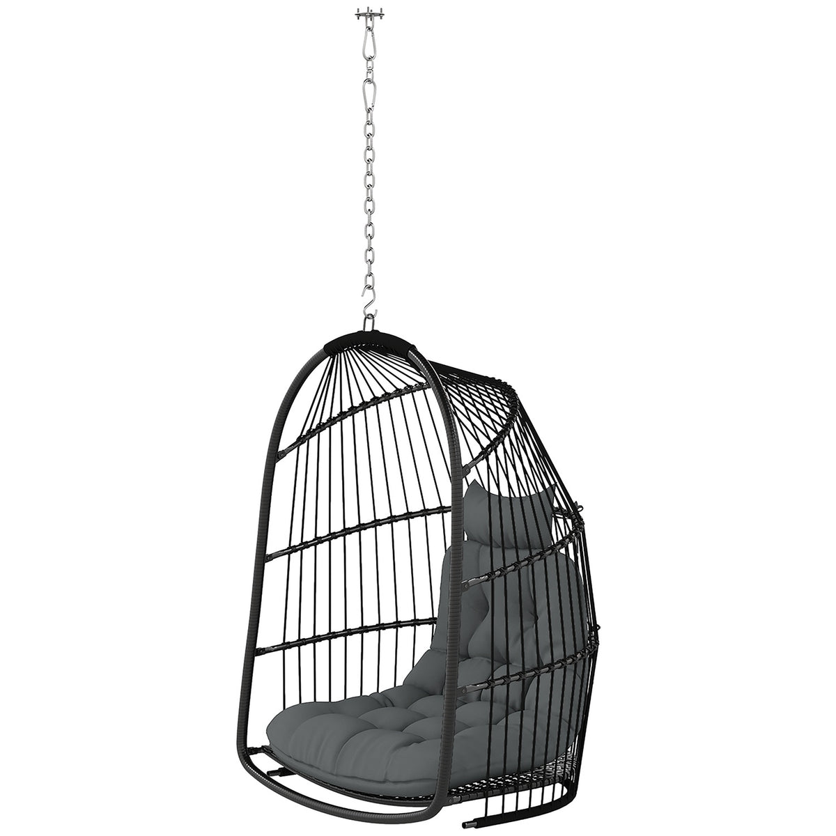 Hanging chair hanging basket with cushion polyrattan swing outdoor indoor foldable hanging chair load capacity up to 150kg hanging swing basket hanging chair for living room balcony terrace dark gray