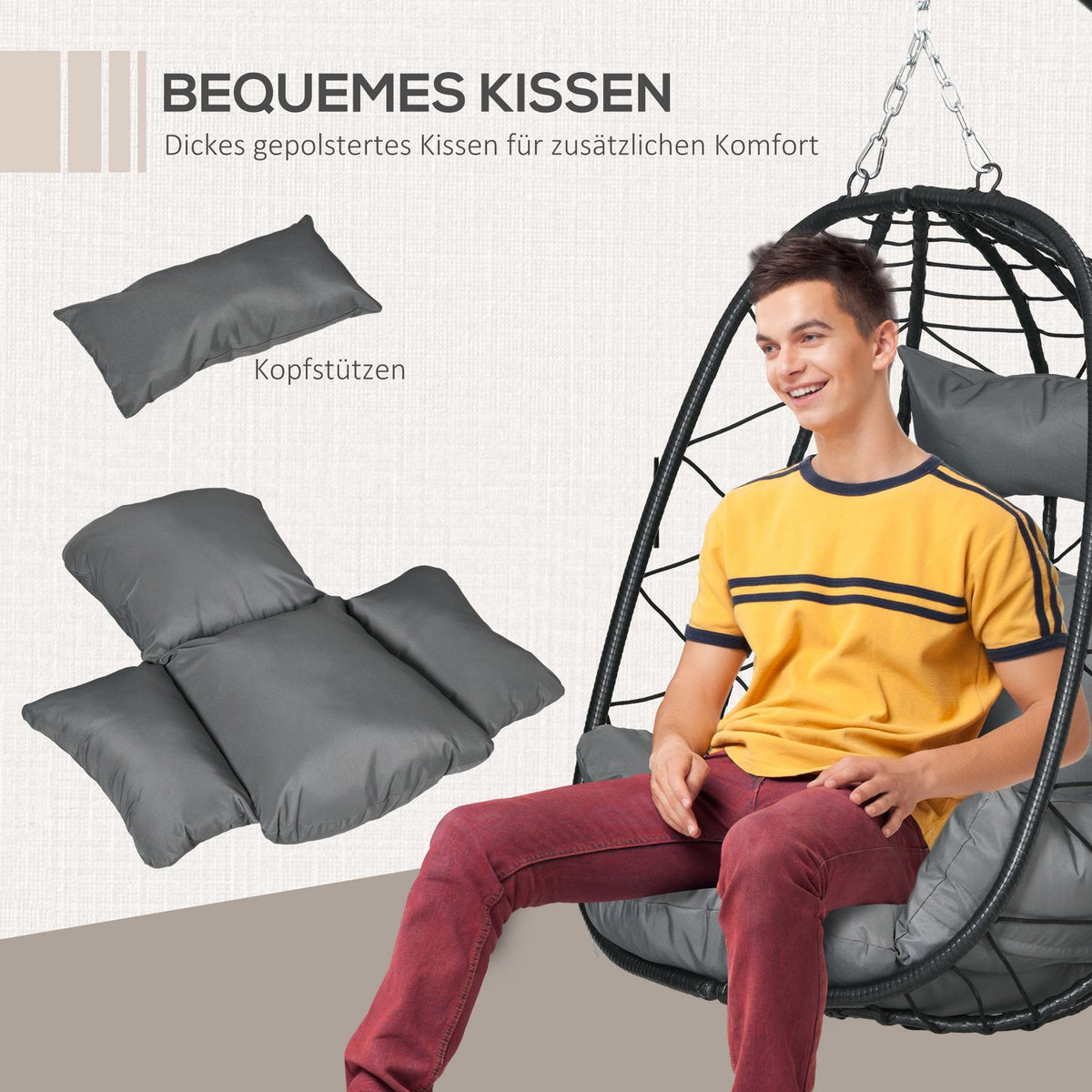 Hanging chair rattan hanging chair 195 cm high with frame cushions and waterproof cover for garden and indoor up to 150 kg